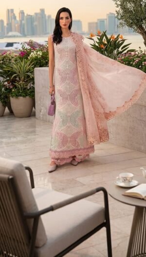 Maria B Premium Lawn 3-Piece Suit unstitched dress with butterfly embroidery