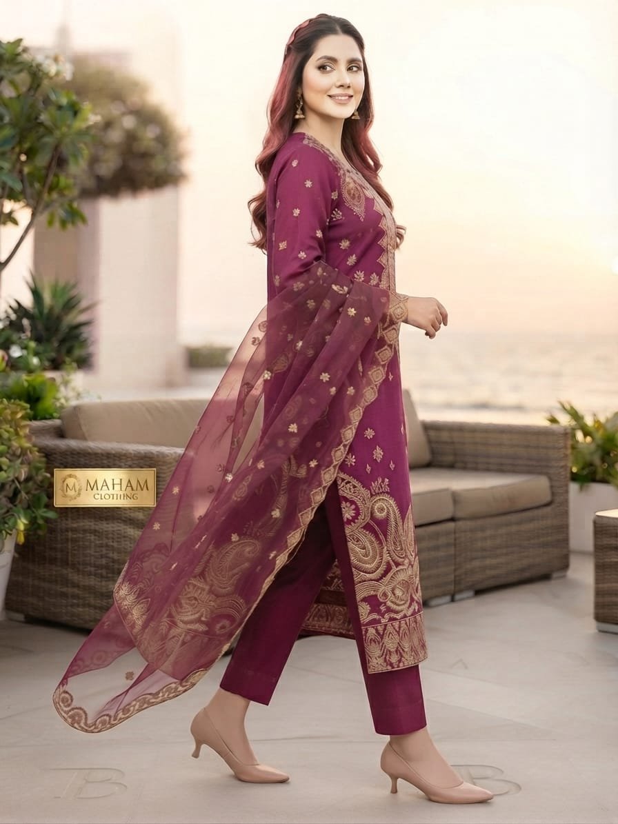 Regal Purple Embroidered Party Suit Purple Embroidered Party Wear Dress for Women