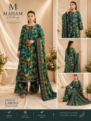 Alt Text Premium Lawn 3-Piece Suit with Fancy Patch Work and Printed Dupatta