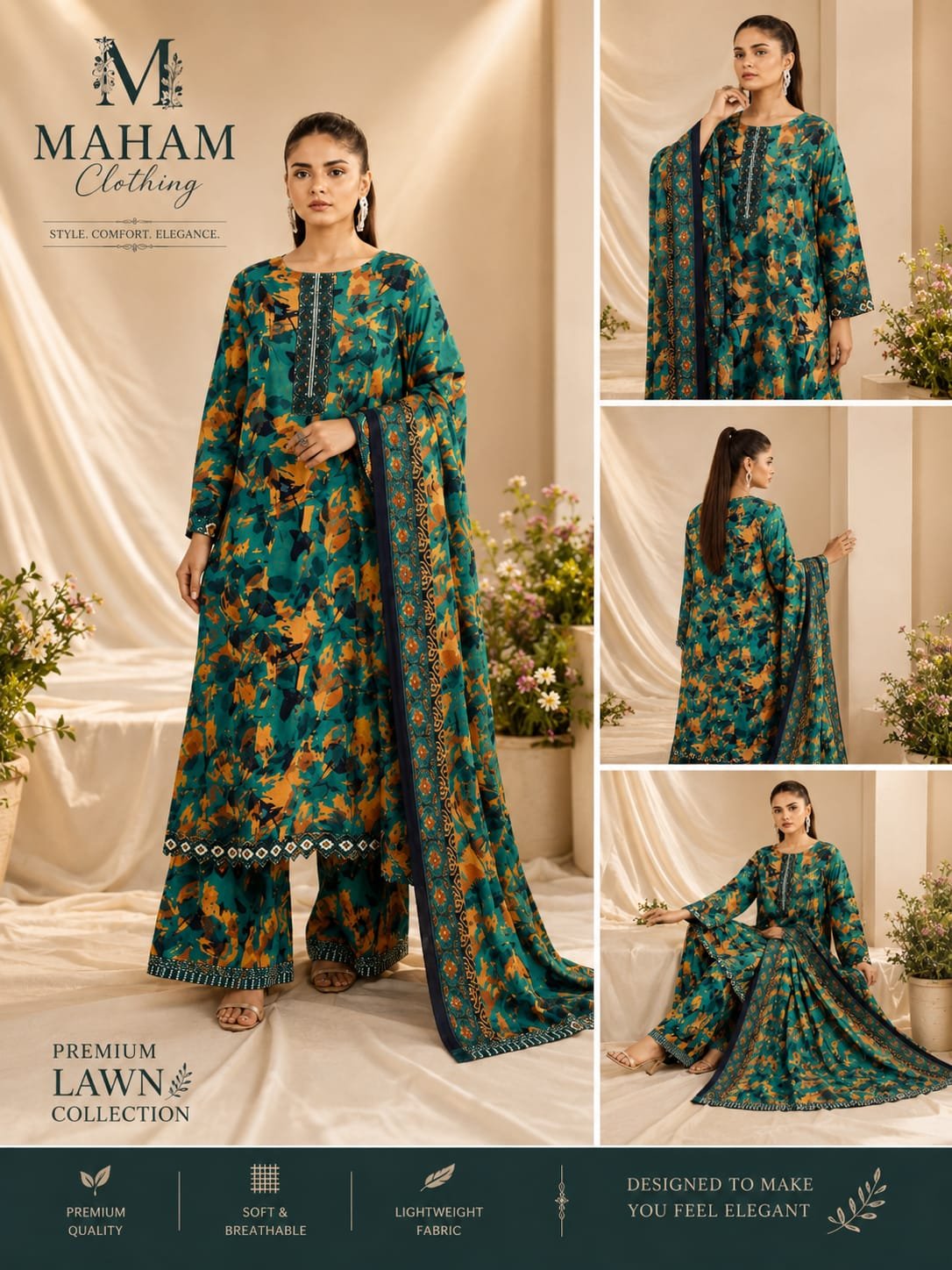 Premium Lawn 3-Piece Suit Alt Text Premium Lawn 3-Piece Suit with Fancy Patch Work and Printed Dupatta