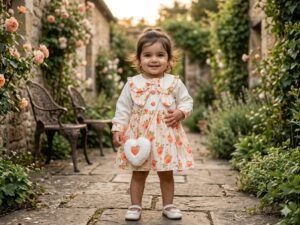 Baby floral frock set front view displaying the vibrant print