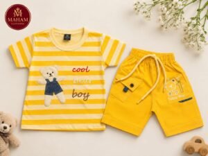 Baby boy yellow cool bear t-shirt and shorts set