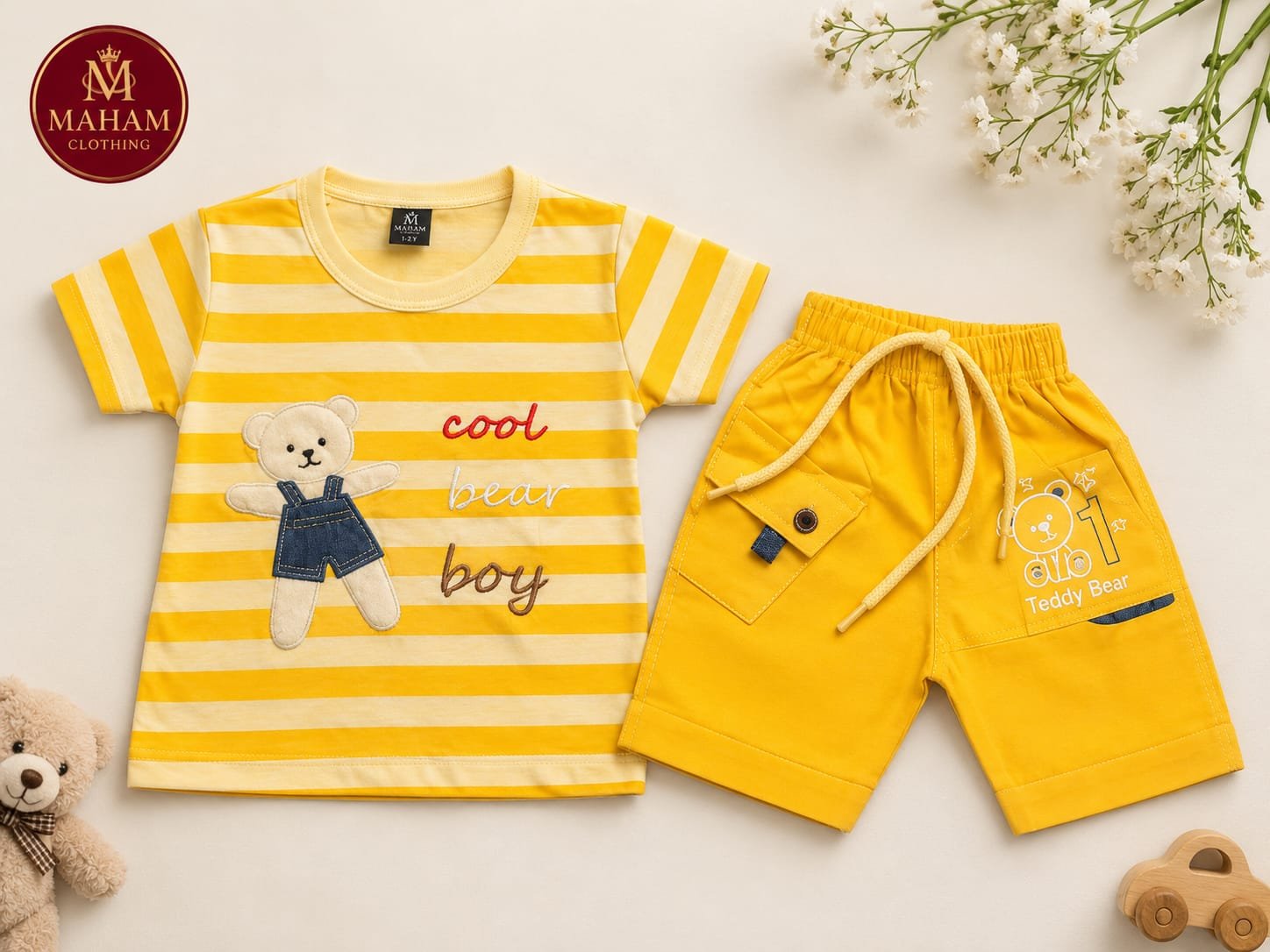 Baby Boy Cool Bear Summer Set Baby boy yellow cool bear t-shirt and shorts set