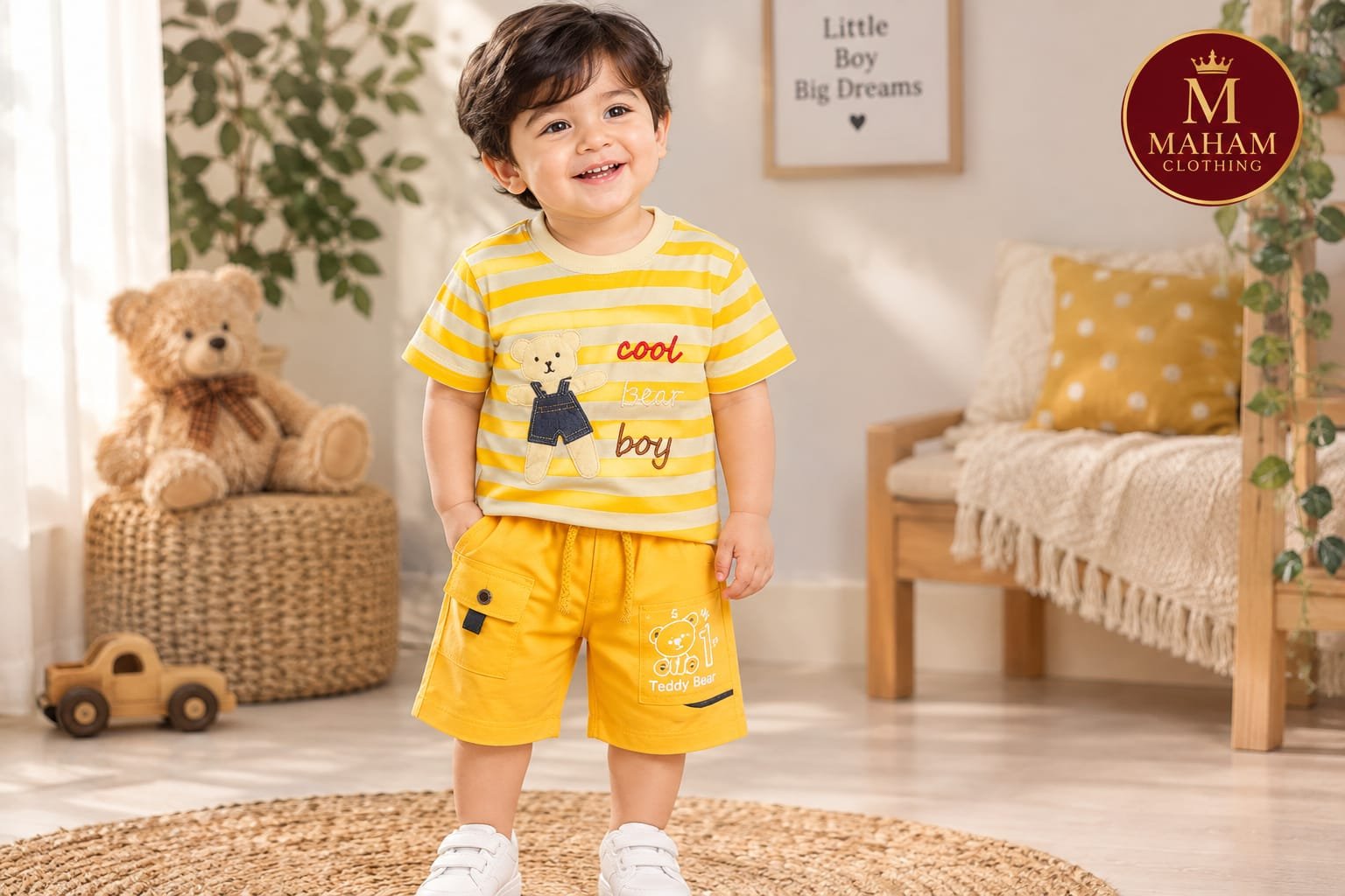 Baby Boy Cool Bear Summer Set Baby boy yellow cool bear t-shirt and shorts set