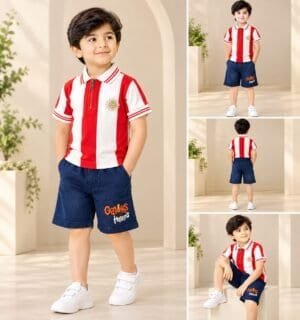 Baby Boy Red Stripe Polo 2PC Suit - Maham Clothing